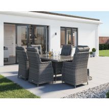 6 Rattan Garden Dining Chairs & Rectangular Dining Table in Grey - Riviera - Rattan Direct