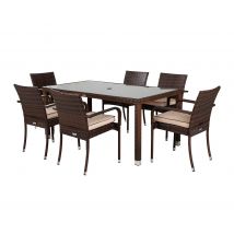 Roma 6 Rattan Garden Chairs & Open Leg Rectangular Dining Table Set in Brown - Roma - Rattan Direct