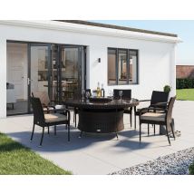 6 Rattan Garden Chairs, Large Round Dining Table & Lazy Susan Set in Brown - Roma - Rattan Direct