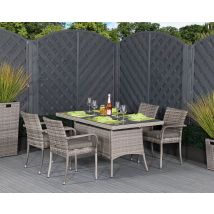 4 Seat Rattan Garden Dining Set With Small Rectangular Dining Table in Grey - Roma - Rattan Direct