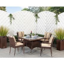 4 Seat Rattan Dining Set With Square Dining Table in Brown - Roma - Rattan Direct
