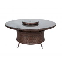 Large Round Rattan Garden Dining Table with Lazy Susan in Brown - Rattan Direct