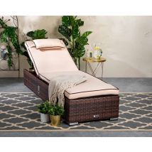 Rattan Garden Reclining Sun Lounger in Brown - Miami - Rattan Direct