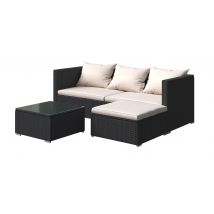 5PCS Rattan Furniture Set Outdoor Sofa 4 Seats Garden Patio Furniture with Cushions Black