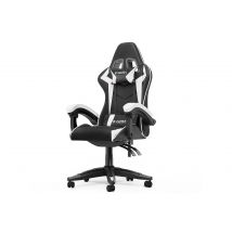 Ergonomic Gaming Chair with Headrest and Lumbar Pillow Rotatable Home PU Leather Office Chair Black/White