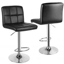 Set of 2 Modern Bar Stool PU Leather Swivel Height Adjustable Barstools with Backrest for Breakfast Bar Kitchen Black