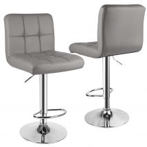 Set of 2 Modern Bar Stool PU Leather Swivel Height Adjustable Barstools with Backrest for Breakfast Bar Kitchen Grey
