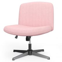 Ergonomic Cross Legged Office Chair Armless Wide Desk Chair with Mid Back Support for Home Office Bedroom Pink
