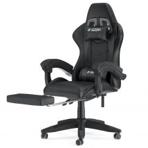 Ergonomic Gaming Chair 155¡ã Reclining Swivel Chair with Headrest Footrest Lumbar Support PU Leather Office Chair Black