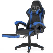 Ergonomic Gaming Chair 155¡ã Reclining Swivel Chair with Headrest Footrest Lumbar Support PU Leather Office Chair Black/Blue