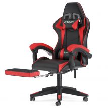 Ergonomic Gaming Chair 155¡ã Reclining Swivel Chair with Headrest Footrest Lumbar Support PU Leather Office Chair Black/Red
