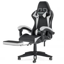 Ergonomic Gaming Chair 155¡ã Reclining Swivel Chair with Headrest Footrest Lumbar Support PU Leather Office Chair Black/White