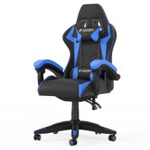 Ergonomic Gaming Chair with Headrest and Lumbar Pillow Rotatable Home PU Leather Office Chair Black/Blue