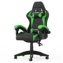 Ergonomic Gaming Chair with Headrest and Lumbar Pillow Rotatable Home PU Leather Office Chair Black/Green