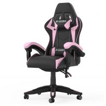 Ergonomic Gaming Chair with Headrest and Lumbar Pillow Rotatable Home PU Leather Office Chair Black/Pink