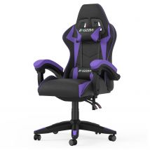 Ergonomic Gaming Chair with Headrest and Lumbar Pillow Rotatable Home PU Leather Office Chair Black/Purple