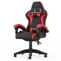 Ergonomic Gaming Chair with Headrest and Lumbar Pillow Rotatable Home PU Leather Office Chair Black/Red