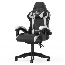 Ergonomic Gaming Chair with Headrest and Lumbar Pillow Rotatable Home PU Leather Office Chair Black/White