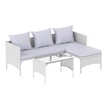 3 Piece Outdoor Rattan Furniture Patio Sofa Set with Loveseat Lounge Chair Table Grey