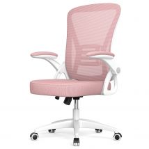 Office Chair Ergonomic Desk Chair with 90¡ã Flip-up Armrest Height Adjustable for Home Office, Pink/White