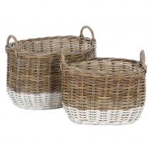 Premier Housewares Hampstead Oval Kubu Rattan Set of 2 Storage Baskets - Grey & White