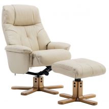Teknik Denver Recliner Leather Look Swivel Chair with Footstool - Cream