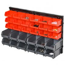 Durhand 30 Cubbie On-Wall Storage Board Tool Screw Organiser with Screw Kit - Grey & Red