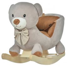 Jouet Kids Plush Rocking Bear with Sound Button & Seat Belt - Grey/Brown