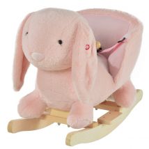 Jouet Kids Plush Rocking Rabbit with Sound, Handlebars & Seat Belt - Pink