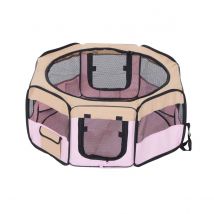 PawHut Foldable Pet Playpen - Pink/Beige