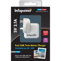 Infapower 5V 2.1A Fast Usb Twin Mains Charger