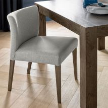 Bentley Designs Cannes Pair Of Dark Oak Low Back Upholstered Dining Chairs Pebble Grey Fabric