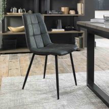 Bentley Designs Libra Pair Of Dark Grey Faux Leather Chairs With Black Legs