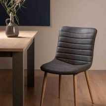 Bentley Designs Erik Pair Of Dark Grey Faux Leather Chairs With Grey Rustic Oak Effect Legs