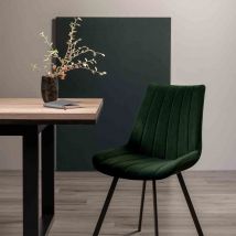 Bentley Designs Tanna Pair Of Green Velvet Fabric Chairs On Black Legs