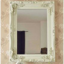 MirrorOutlet Carved Louis Ivory Wall Mirror 122 X 91 Cm