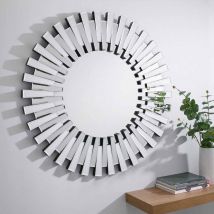 Furniture Box Starburst Small&#47;Large Silver Stylish 3D Circular Round Modern Living Room Bedroom Wall Mirror &#40;60Cmx60Cm&#41;