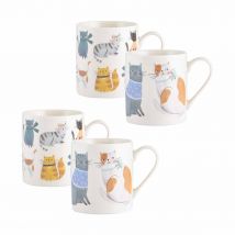Price & Kensington Set Of 4 Cosy Cats Fine China Mugs