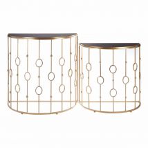 Interiors By Ph Half-Moon Console Tables Black Glass / Gold Metal Set Of 2