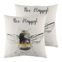 Evans Lichfield Bee Happy Twin Pack Polyester Filled Cushions White