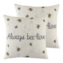 Evans Lichfield Bee-lieve Twin Pack Polyester Filled Cushions White