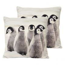 Riva Home Sherpa Penguins Twin Pack Polyester Filled Cushions White