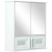 Kleankin Bathroom Mirror Cabinet Wall Mount Storage Unit Double Doors&#44; White