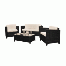 Comfy Living Rattan 4 Seat Wicker Weave Garden Furniture Conservatory Sofa Set - Black