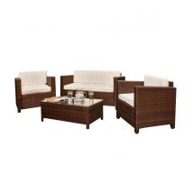 Comfy Living Rattan 4 Seat Wicker Weave Garden Furniture Conservatory Sofa Set - Brown