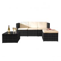 Comfy Living 3Pc Rattan Garden Patio Furniture Set - Sofa Footstool &#38; Coffee Table With Waterproof Cover - Black