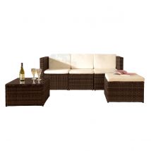 Comfy Living 3Pc Rattan Garden Patio Furniture Set - Sofa Footstool &#38; Coffee Table With Waterproof Cover - Brown