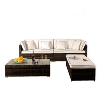 Comfy Living 4 Piece Rattan Garden Patio Furniture Set - Sofa Ottoman Coffee Table - Chocolate Brown