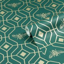 Furn&#46; Bee Deco Emerald Green Geometric Foil Wallpaper