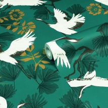 Furn&#46; Demoiselle Jade Green Botanical Printed Wallpaper